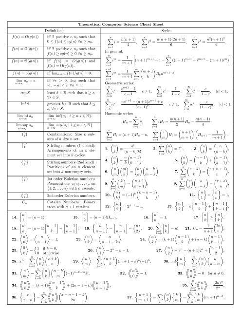 Theoretical Computer Science Cheat Sheet Definitions Series ... - TUG