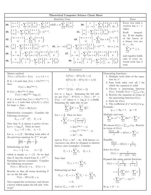 Theoretical Computer Science Cheat Sheet Definitions Series ... - TUG