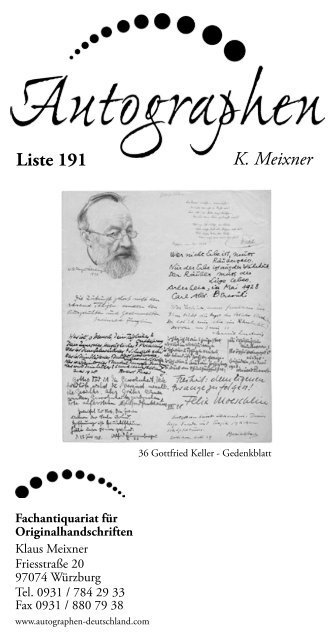 K. Meixner Liste 191 - Autographen Deutschland