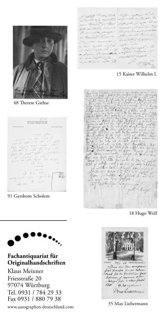 K. Meixner Liste 191 - Autographen Deutschland