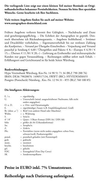 K. Meixner Liste 191 - Autographen Deutschland