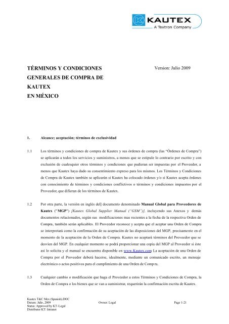 Términos y Condiciones Generales México - Kautex-Textron