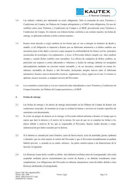 Términos y Condiciones Generales México - Kautex-Textron