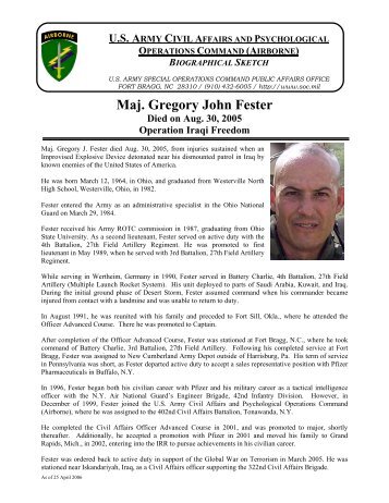 MAJ Gregory J. Fester - U.S. Army Special Operations Command