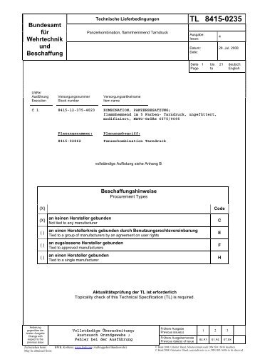 TL 8415-0235 - Bundesamt fÃ¼r Wehrtechnik und Beschaffung