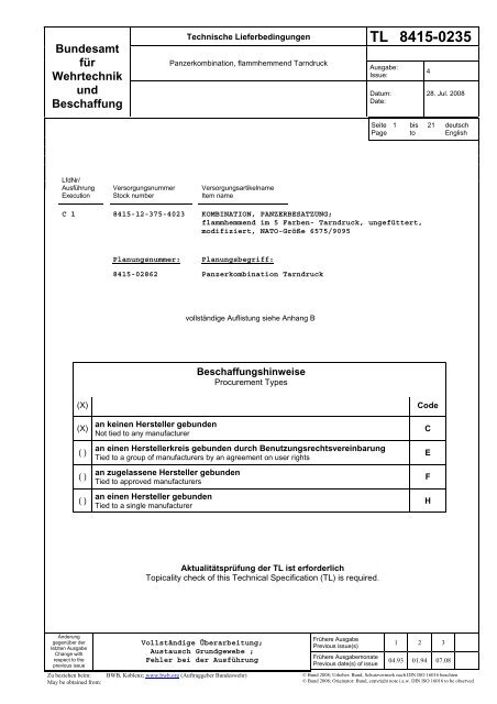 TL 8415-0235 - Bundesamt fÃ¼r Wehrtechnik und Beschaffung