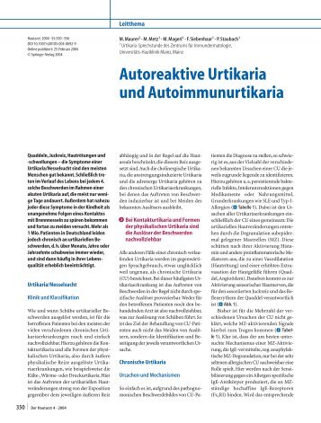 Autoreaktive Urtikaria und Autoimmunurtikaria - IngentaConnect