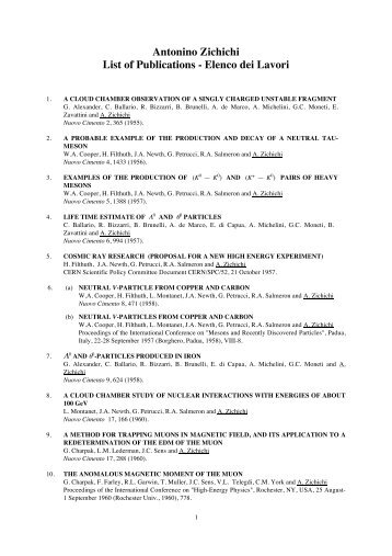 Antonino Zichichi List of Publications - Ettore Majorana - Infn