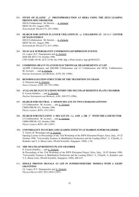 Antonino Zichichi List of Publications - Ettore Majorana - Infn