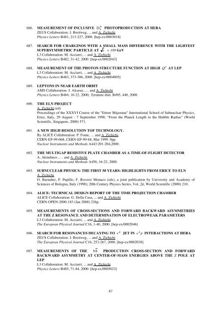 Antonino Zichichi List of Publications - Ettore Majorana - Infn