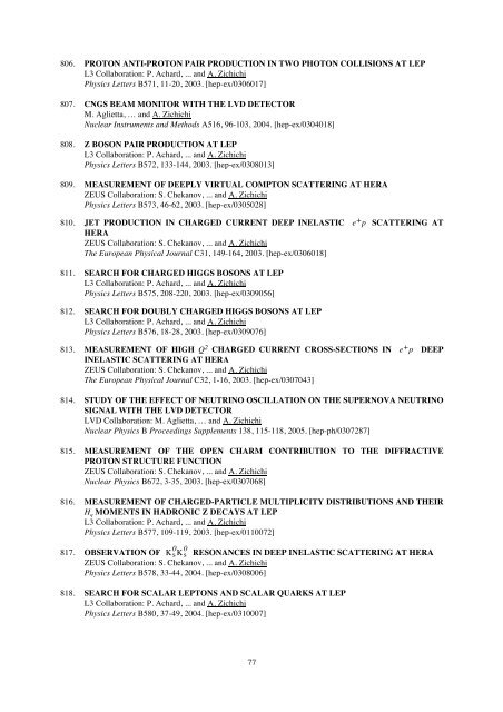 Antonino Zichichi List of Publications - Ettore Majorana - Infn