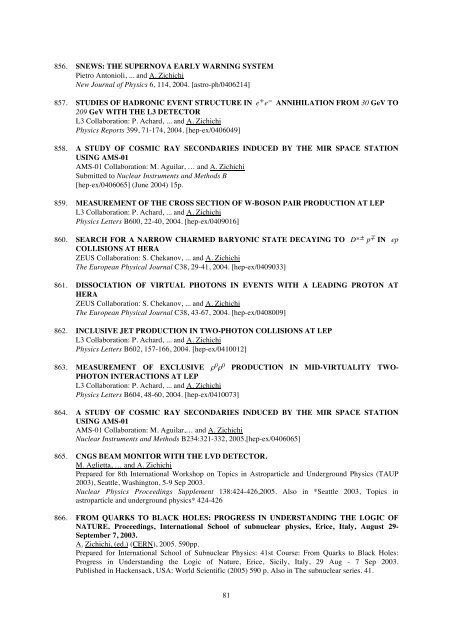 Antonino Zichichi List of Publications - Ettore Majorana - Infn