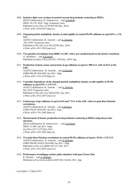 Antonino Zichichi List of Publications - Ettore Majorana - Infn