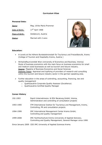 Mag. Ulrike Maria Prommer Date of Birth - IMC Fachhochschule ...