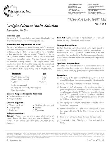 Data Sheet #350: Wright-Giemsa Stain Solution - Polysciences, Inc.