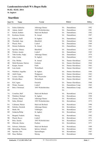 Starterliste 3 zur LM Bogen Halle 2014