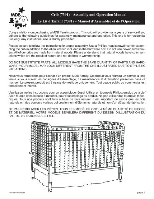 Crib (7391) - Assembly and Operation Manual Le Lit ... - DaVinci Baby
