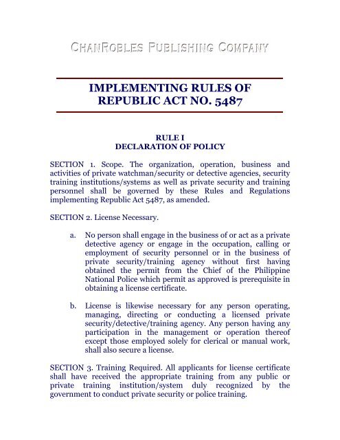 Implementing Rules Of Republic Act No 5487 Chan Robles And Implementing Rules Of Republic Act No 5487 Chan Robles And