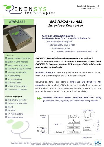 NN6-3111 SPI (LVDS) to ASI Interface Converter - Ascendant