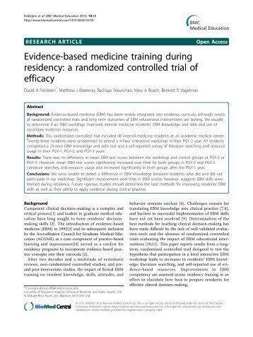 Evidence-based medicine training during residency - BioMed Central