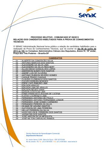 RelaÃ§Ã£o de candidatos habilitados - Senac