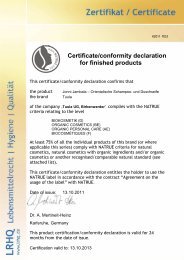 Certificate/conformity declaration for finished products - Tuula