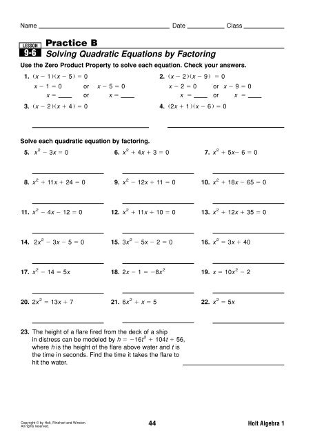 homework 2 solving quadratics by factoring answer key