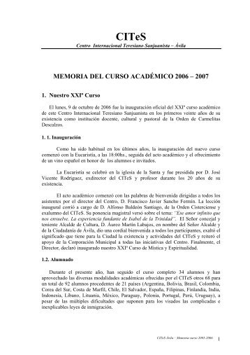 Memoria del curso acadÃ©mico 2006-2007 - Universidad de la mÃ­stica