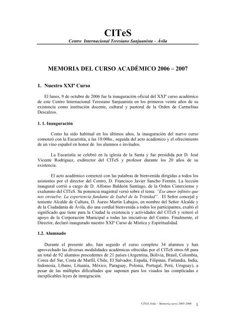 Memoria del curso acadÃ©mico 2006-2007 - Universidad de la mÃ­stica