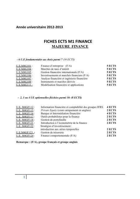 FICHES ECTS M1 FINANCE - Dauphine Finance