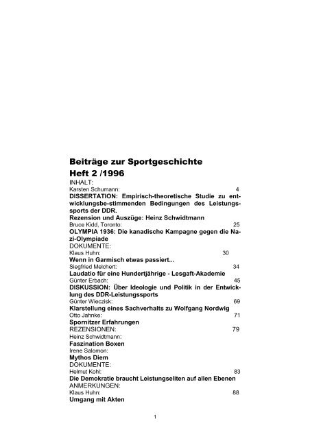 BeitrÃ¤ge zur Sportgeschichte Heft 2 /1996 - Deutsche ...