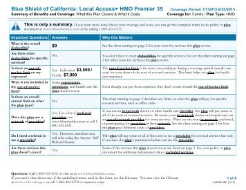 Blue Shield of California: Local Access+ HMO Premier 35 Coverage ...