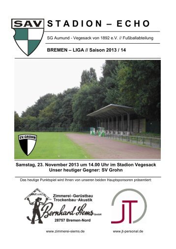 Stadion-Echo vom 23.11.2013 | SAV vs. SV Grohn - bei der SG ...