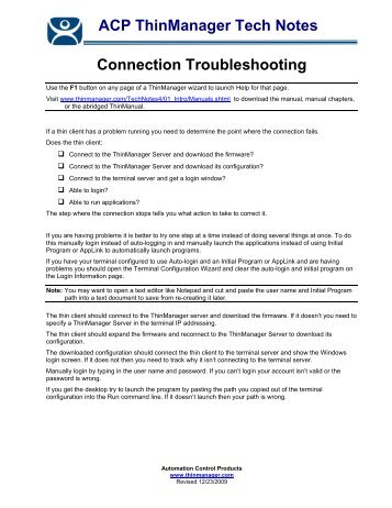 Connection Troubleshooting - ThinManager