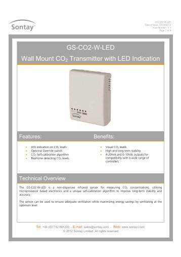 GS-CO2-W-LED Wall Mount CO2 Transmitter with LED ... - Sontay