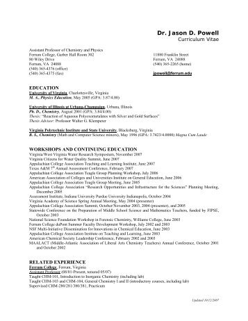 View my Curriculum Vitae - Ferrum College