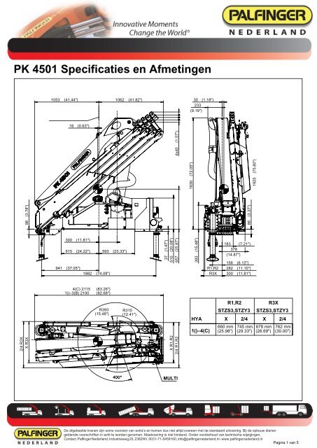 PK 4501 Specificaties en Afmetingen - Palfinger