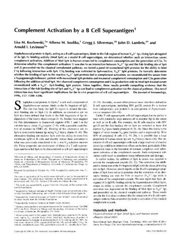 Complement Activation by a B Cell Superantigen' - The Innate ...