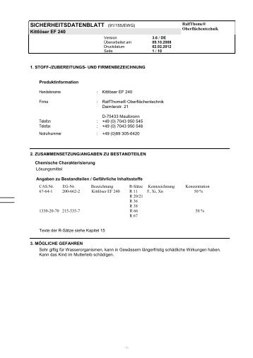 SICHERHEITSDATENBLATT (91/155/EWG)