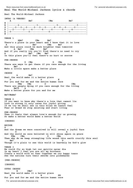 Heal The World-Michael Jackson lyrics &amp; chords - Traditional Music ...