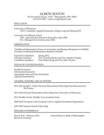 Alison Sexton CV 5.18.11 - Department of Applied Economics ...