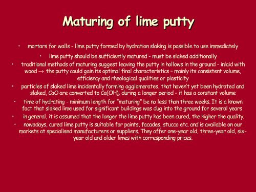 Rheological properties of lime putty of lime putty