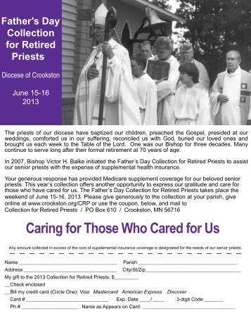 Father's Day Collection for Retired Priests - Diocese of Crookston