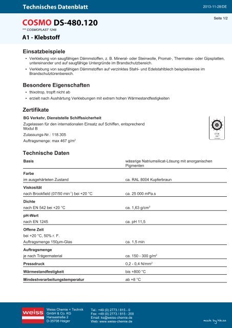 Technisches Merkblatt - Weiss Chemie und Technik GmbH & Co. KG