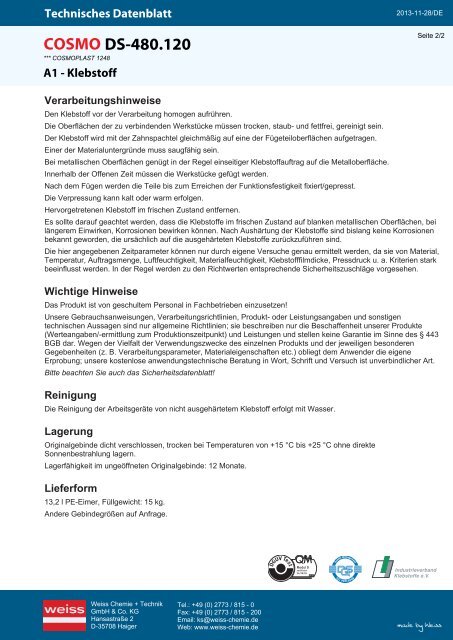 Technisches Merkblatt - Weiss Chemie und Technik GmbH & Co. KG