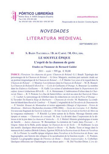 Novedades Literatura medieval_Septiembre 2011 - Pórtico librerías