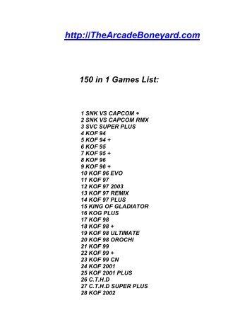 150 in 1 Games List - The Arcade Boneyard