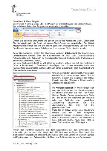 Arbeiten mit dem Word Plug-In (Citavi 4)
