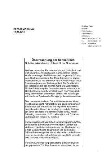 Überraschung am Schließfach - Sparkasse Gera-Greiz