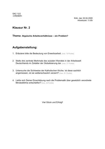 Klausur Nr. 2 Aufgabenstellung: - Sw-cremer.de